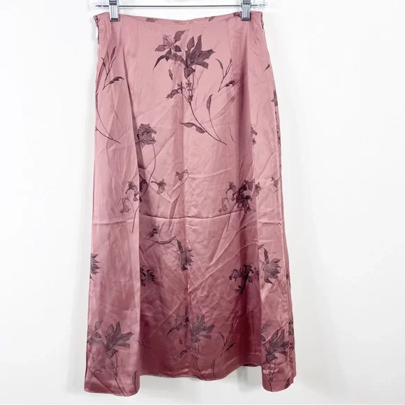Club Monaco Printed Button Front Slip Midi Skirt Size NWT Rose